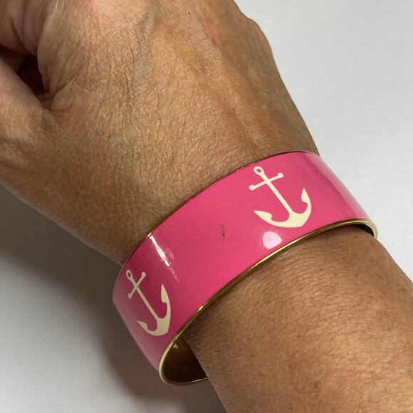 J. Crew bracelet costume signed jewelry pink bangle style anchor nautical preppy - Picture 10 of 12